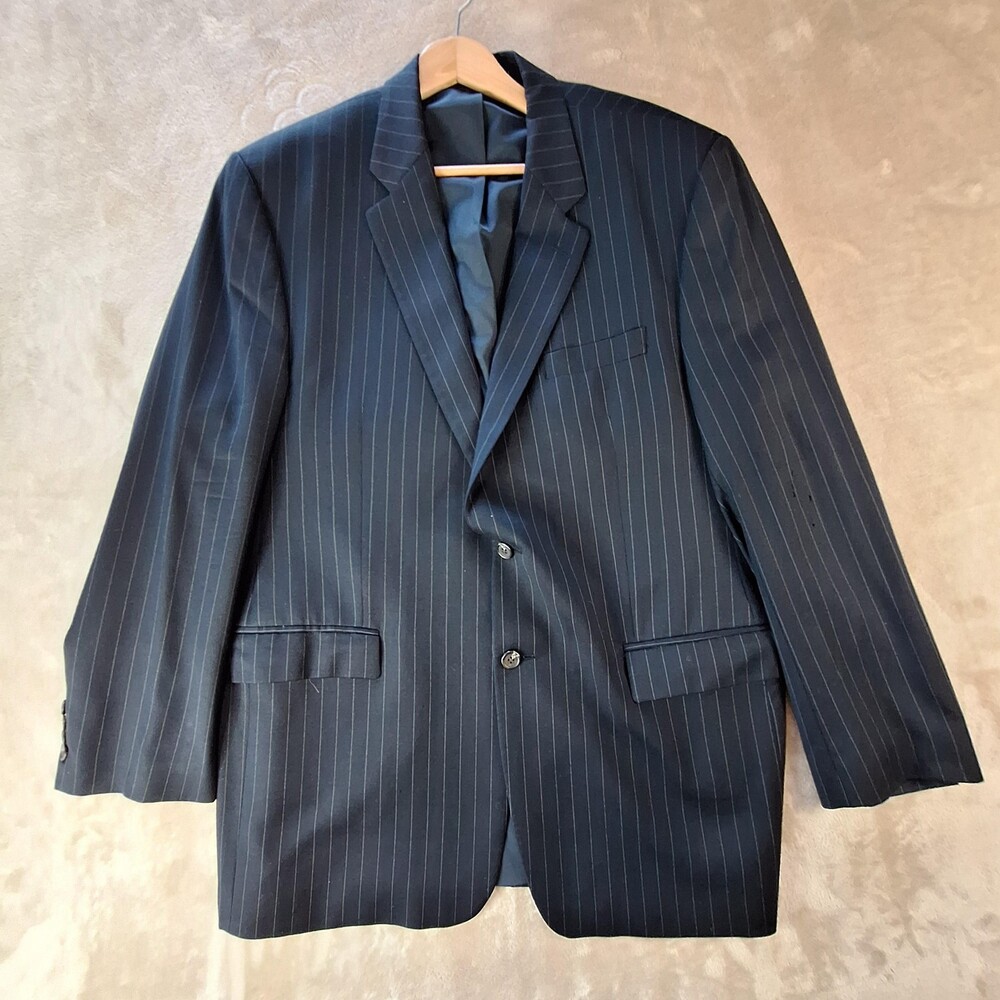 Lauren Ralph Lauren Suit Jacket Mens 46L Blue Wool Pinstripe Single Vent